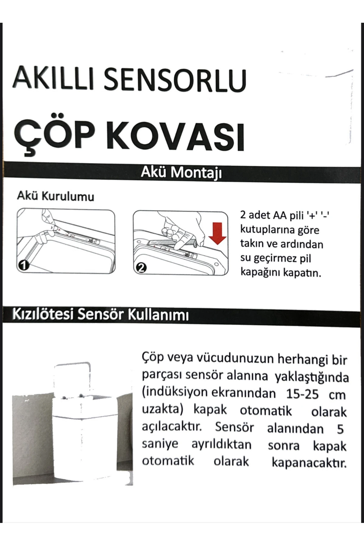 OTOMATİK SENSÖRLÜ ÇÖP KOVASI SON TEKNOLOJİ KENDİ KENDİNE AÇILIP KAPANAN ÇÖP KOVASI