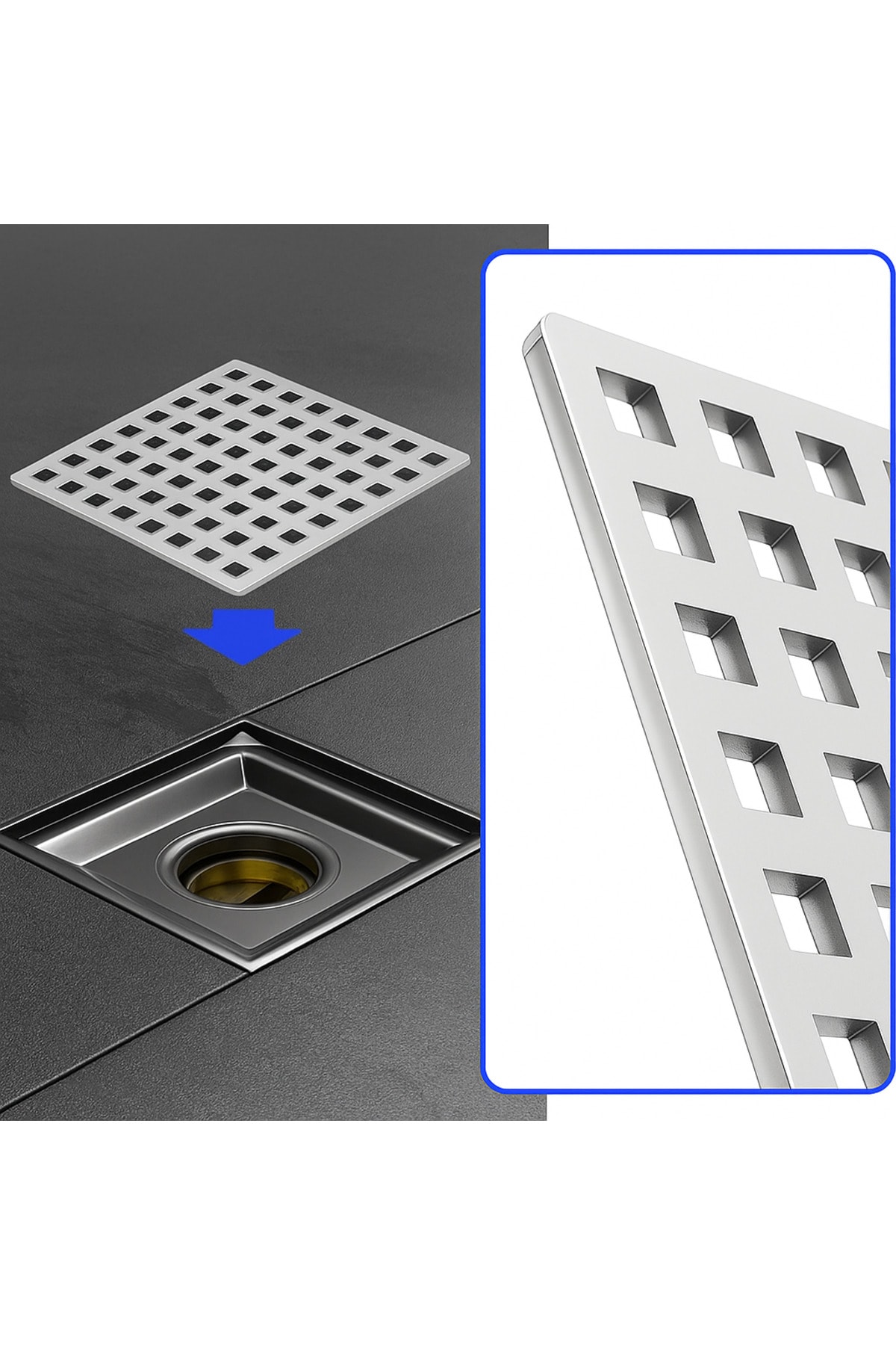 15x15 Uyumlu 14x14 Krom Süzgeç Izgarası – Paslanmaz Çelik, Dayanıklı ve Şık Tasarım