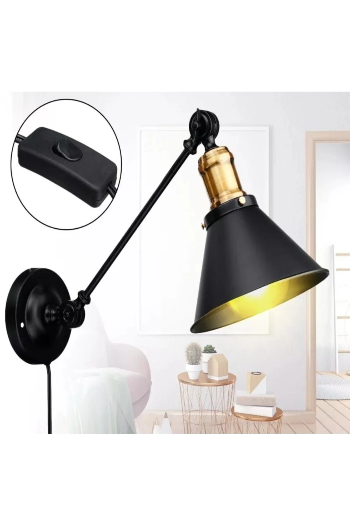 Vintage Duvar Aolik Okumalambası Kabllolu Anahtarlı Aplik Hareketli Aplik