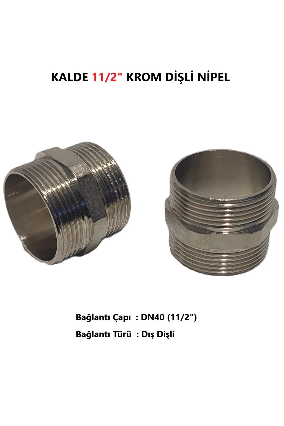 2'Li Paket 11/2" Sarı / Krom Dişli Nipel Dn40 - Chrome Nipple