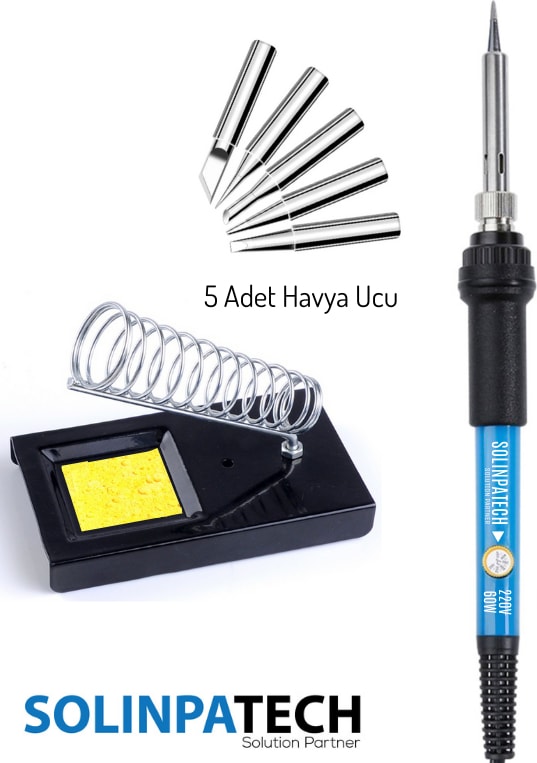 60W Sıcaklık Ayarlanabilir Havya Lehim Makinesi, Ucu ve Standı