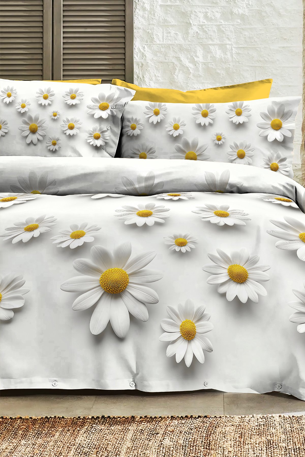 %100 Pamuk Ranforce Çeyizlik Luxury 5d Dijital Çift Kişilik Nevresim Takımı Papatya