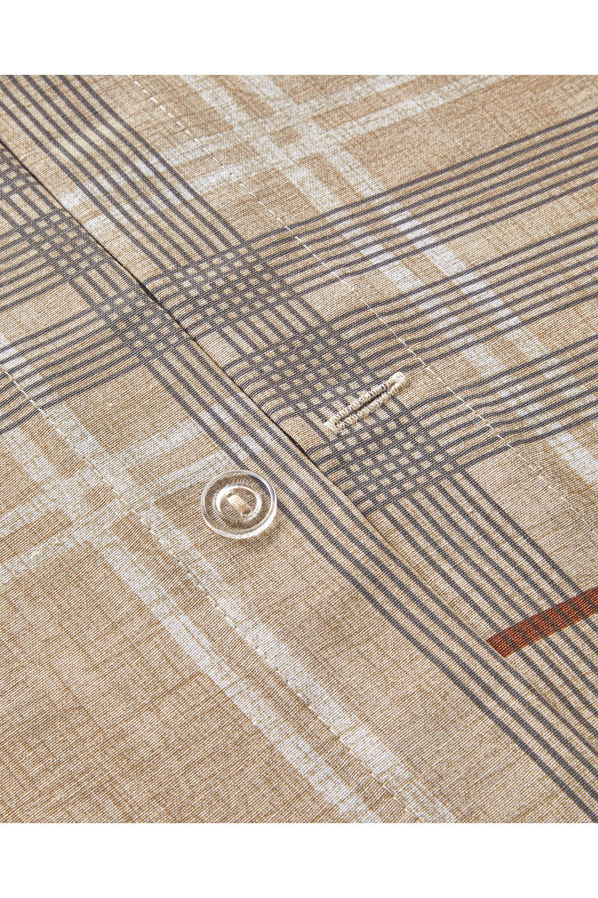 Natural Plaid Kolay Ütülenir Çift Kişilik Nevresim Takımı 200x220 cm Koyu Bej