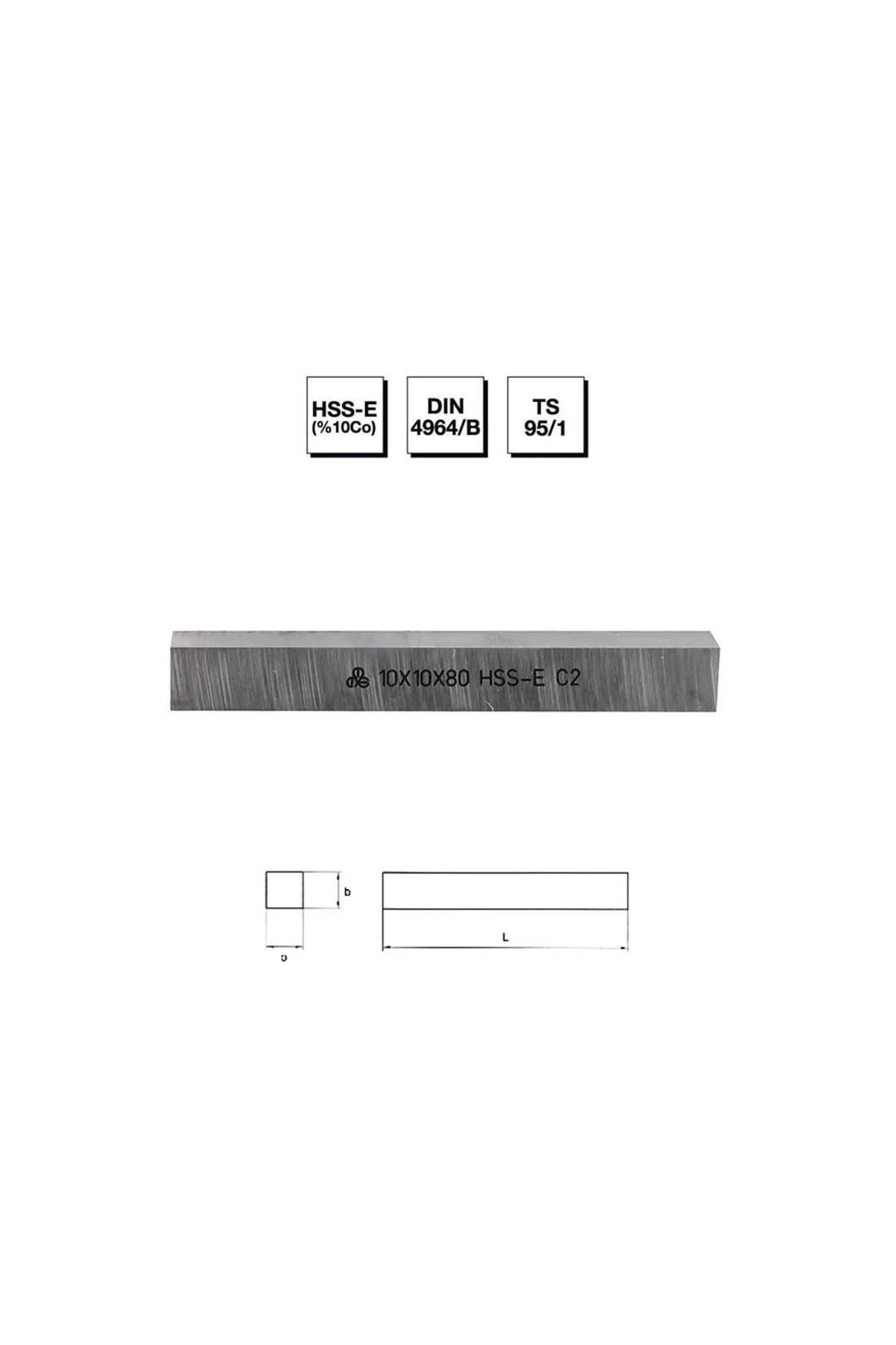 Makina Takım 8x8x160 mm HSS - E (%10Co) DIN 4964/B Kare Kesitli Torna Kalemi - B00400808160