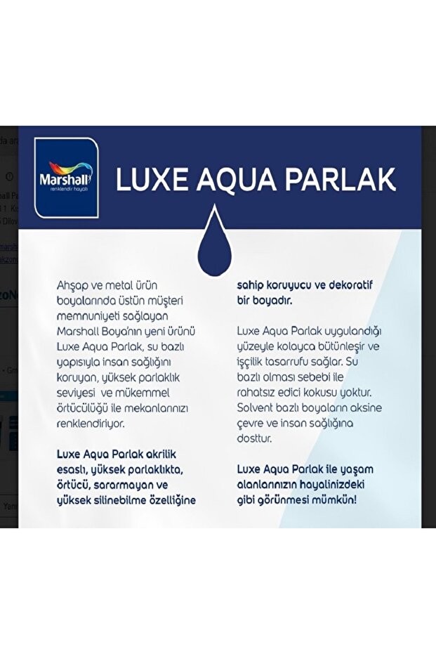 Aqua Luxe Su Bazlı Parlak Akrilik Esaslı Dekoratif Boya . Mahlep 2.5 Lt