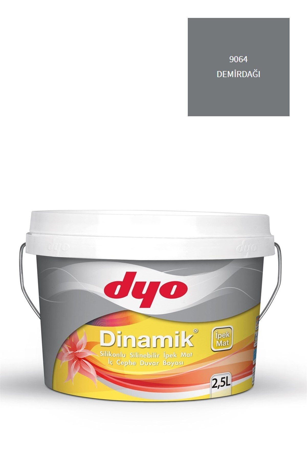 Dinamik Silikonlu Silinebilir Ipek Mat Iç Cephe Duvar Boyası 9064 Demirdağı 2,5 Lt