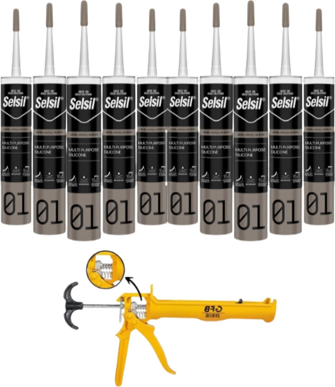 Ga Silikon 280 Gr. Gri (10 Adet),alüminyum Tabanca