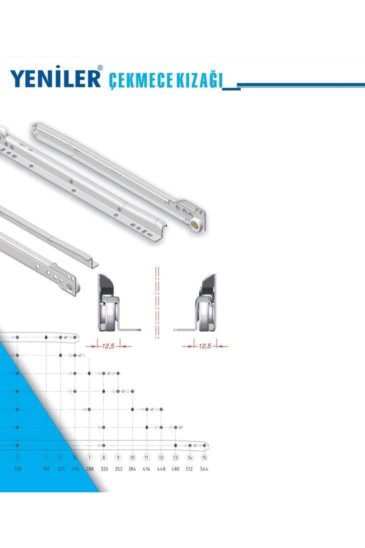 Standart Çekmece Kızağı Dolap Çekmece Rayı Beyaz 60cm 1 Takım (y-çk-60ps)