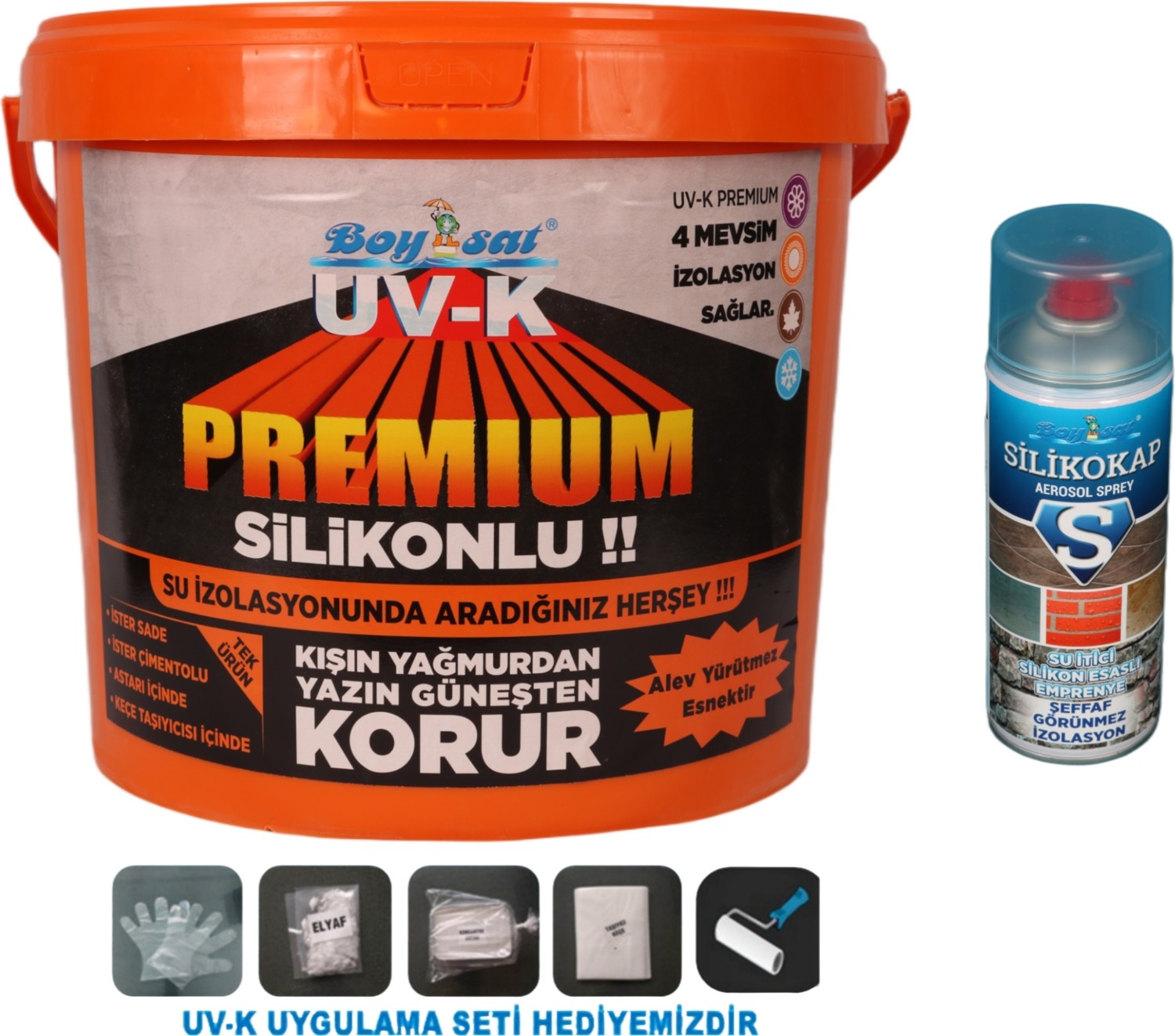 Avantajlı Izolasyon Paketi Uv-K Premium Silikonlu Boya 15 kg ve 400 ml Silikokap Su Izolasyon Spreyi