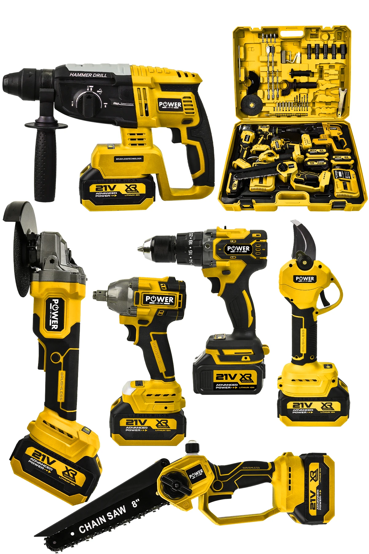 PRO 21V Darbeli Kömürsüz 6'lı Set K.D. Hilti-Taşlama-Testere-Makas-Matkap Vidalama-Somun Sıkma Sök