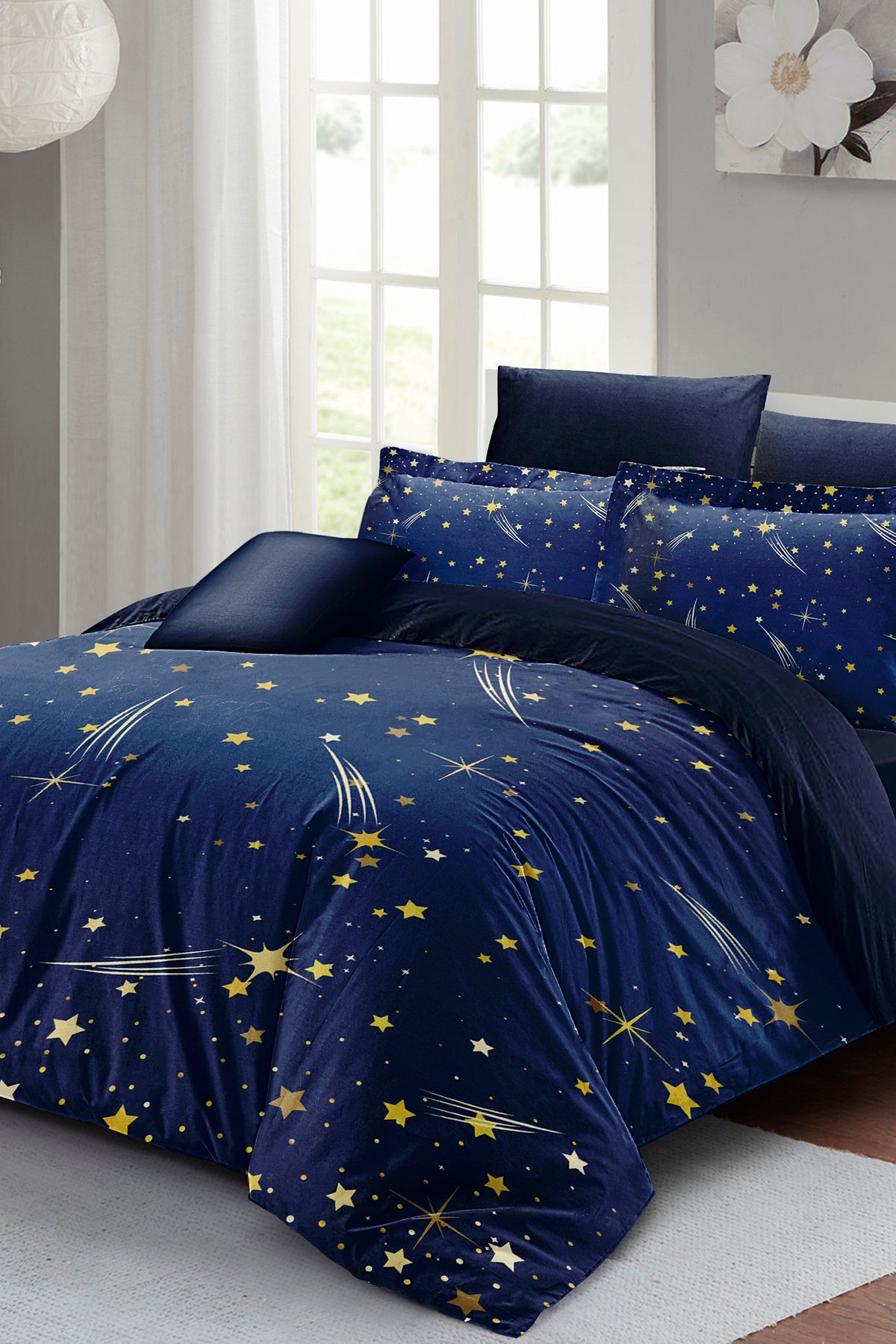 Neonlu Fosforlu Nevresim Takımı (LASTİKLİ ÇARŞAFLI) Çift Kişilik %100 Pamuk Saten Stars Dream