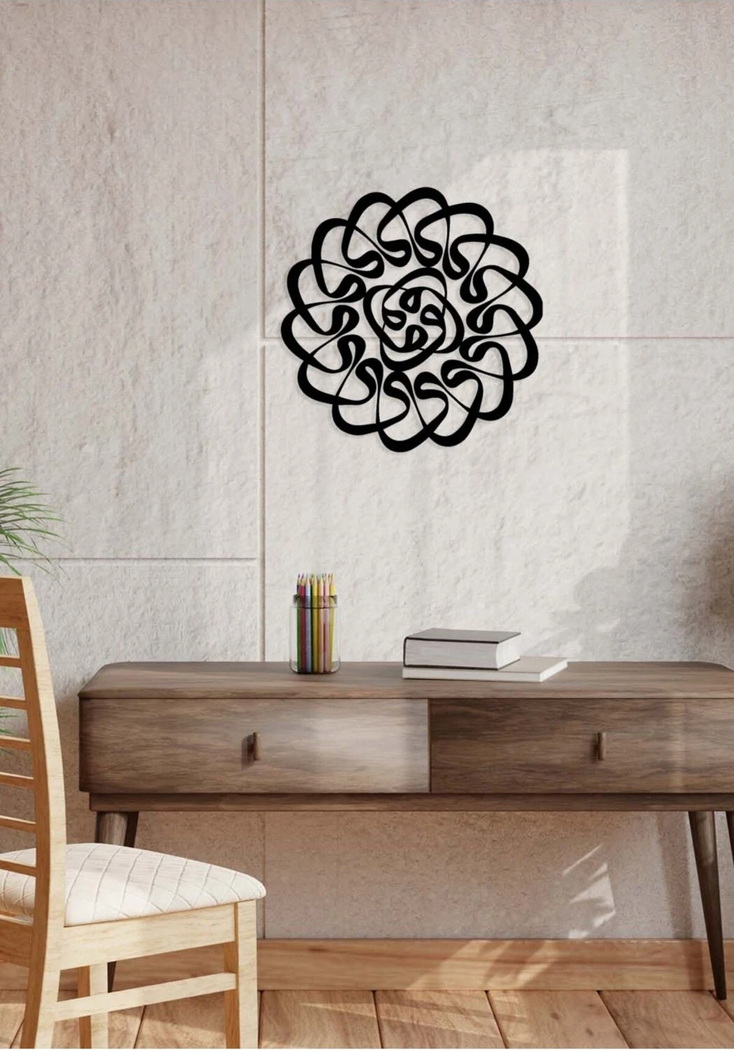 -Vav Harfi Islami Metal Tablo - Islami Ev Dekorasyonu - Dini Duvar Tabloları - 50 X 50 - Cm - Sıyah-Islm-123