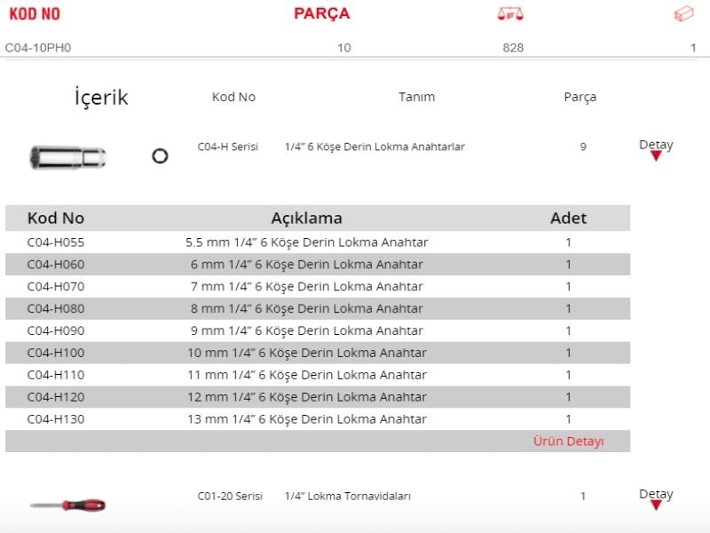 C04-10PH0 5,5-13mm 10 Parça 1/4” 6 Köşe Derin Lokma Takımı