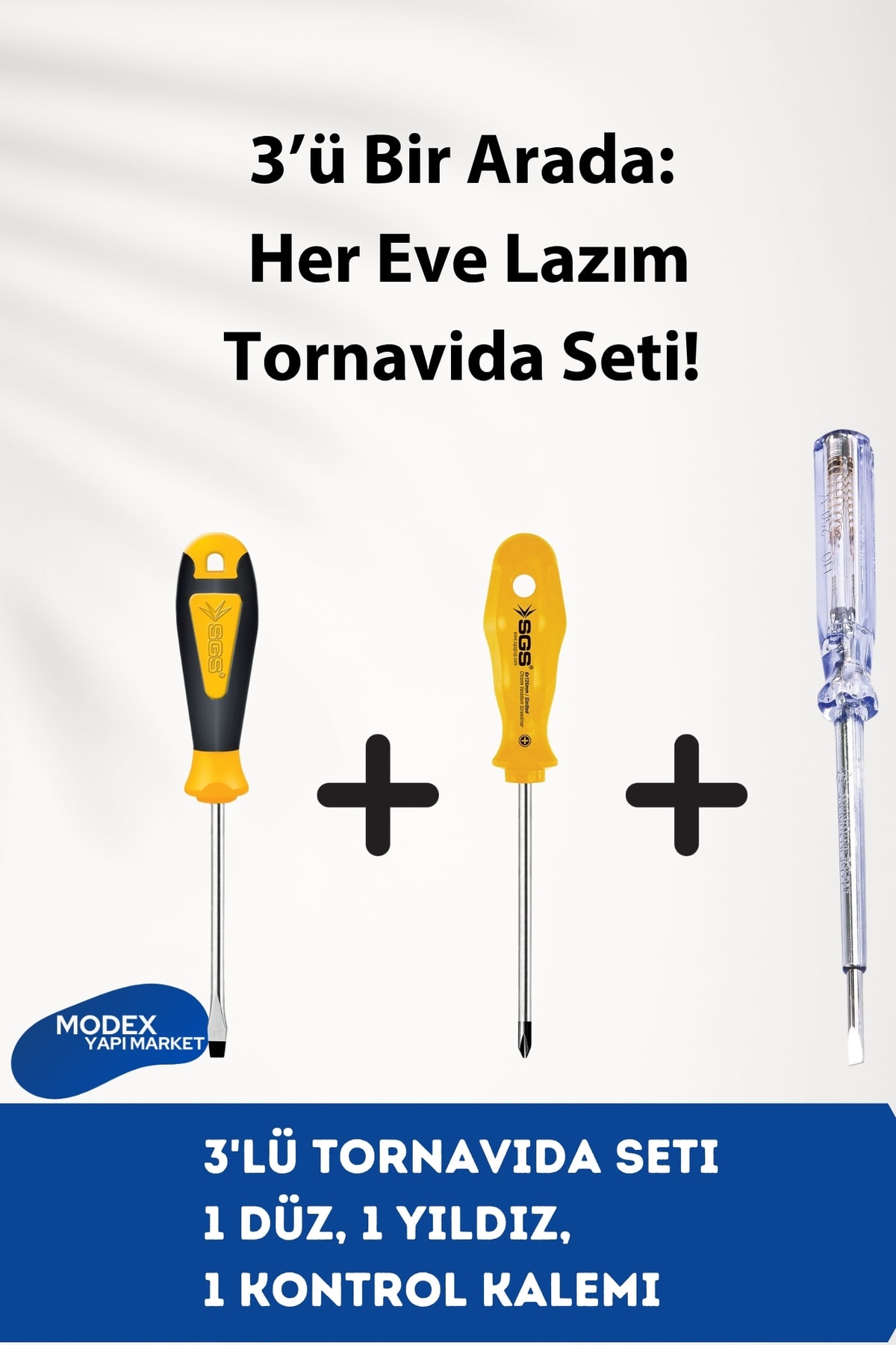 SGS 3'lü Tornavida Seti – 1 Düz, 1 Yıldız, 1 Kontrol Kalemi | Pratik ve Dayanıklı
