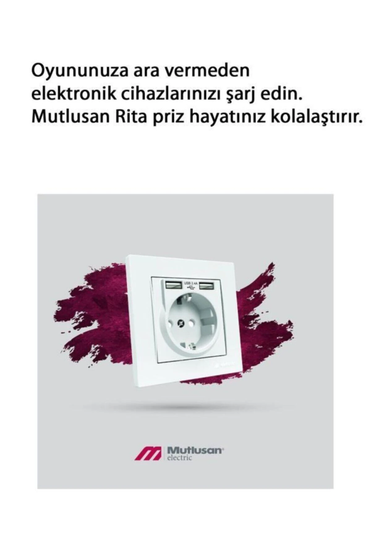 Rita 2,4 A Hızlı Şarj Edebilen 2 Usbli Topraklı Priz Beyaz