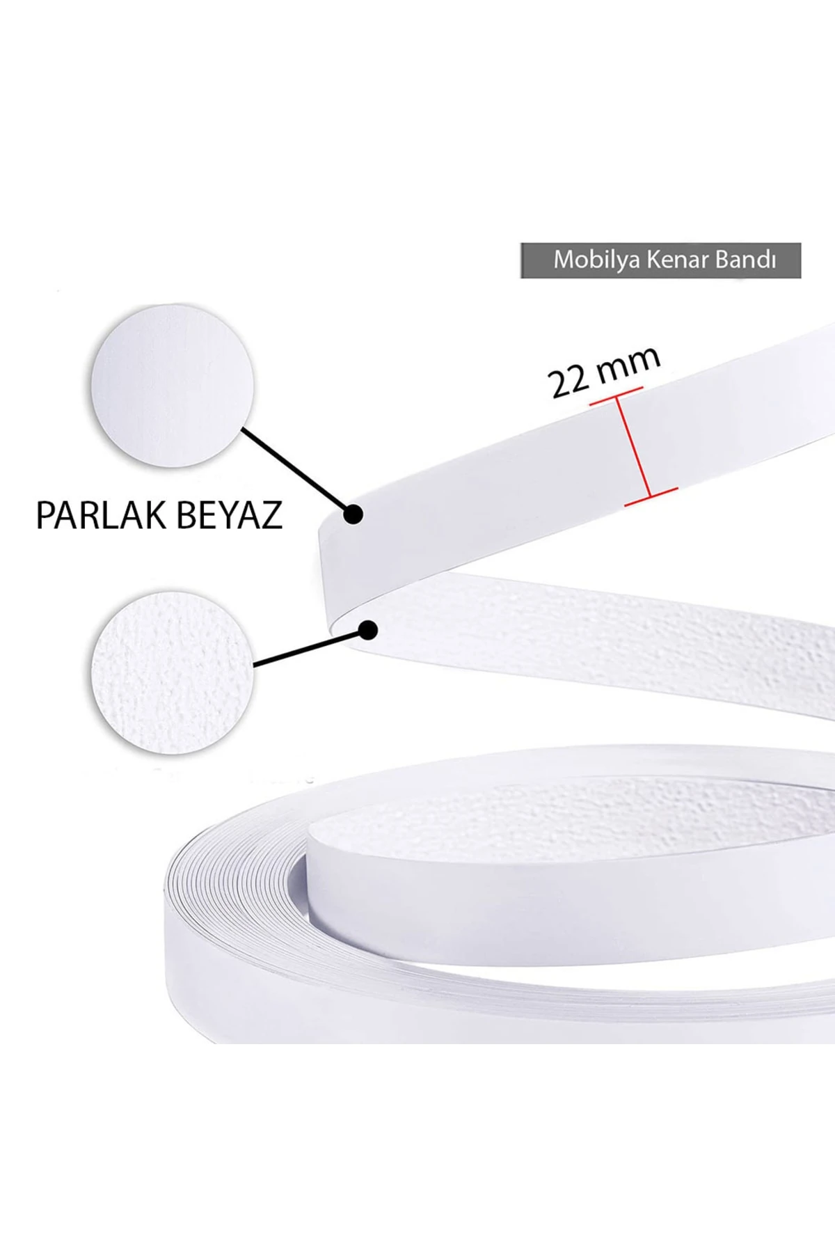 Mobilya Kenar Bandı Ütü Ile Yapışan Kenar Bandı 2 Metre Parlak Beyaz Renk Kendinden Tutkallı
