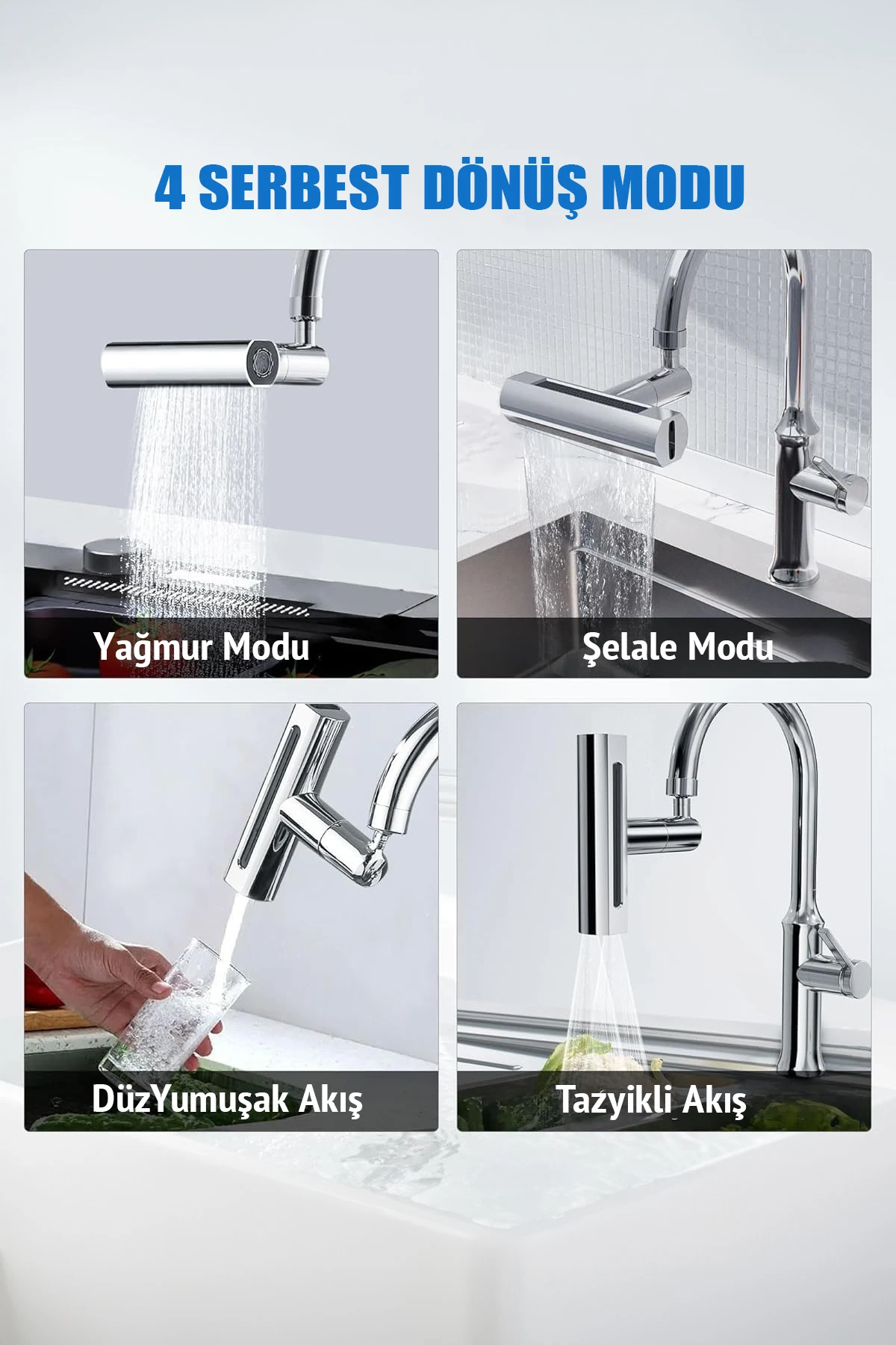Akıllı Musluk Başlığı 4 Kademeli Ayarlanabilir Mutfak Armatür Lüx Lavabo Musluk Başlığı Yeni Nesil
