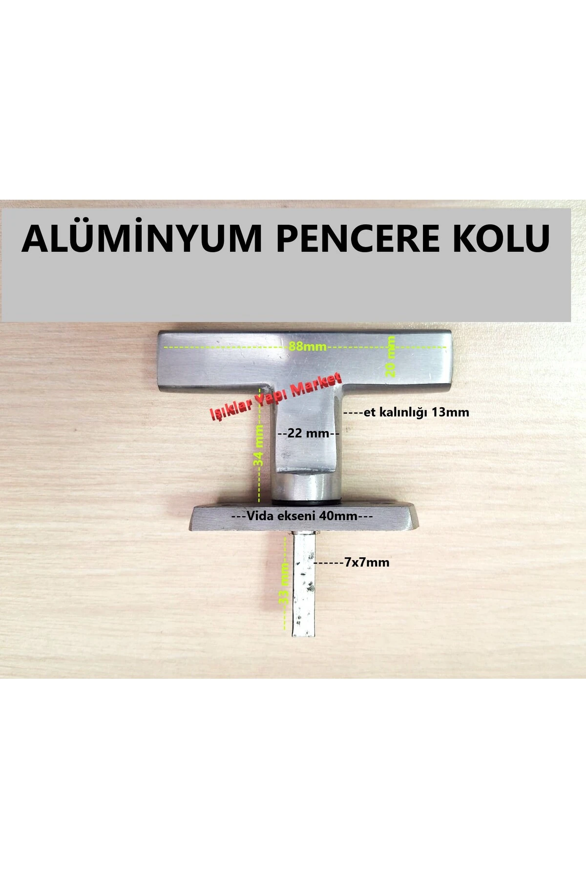 Ahşap Pencere Kolu-Mandal Sapı-Alüminyum Gri Renk (1Adet) Vida Hediyeli