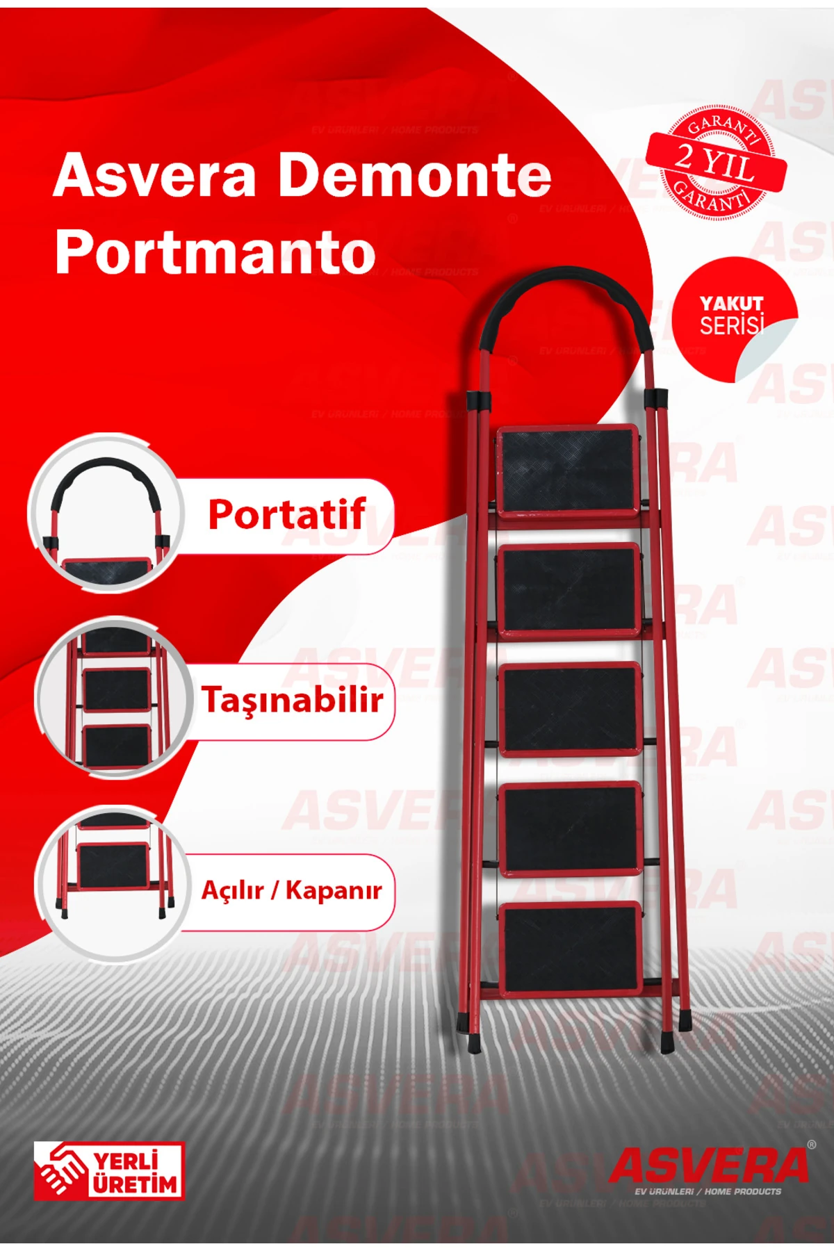 Patika 5’li Ev Tipi Katlanır Merdiven | Ev, Bahçe ve Depo için Güvenli Hafif, Dayanıklı Tasarım