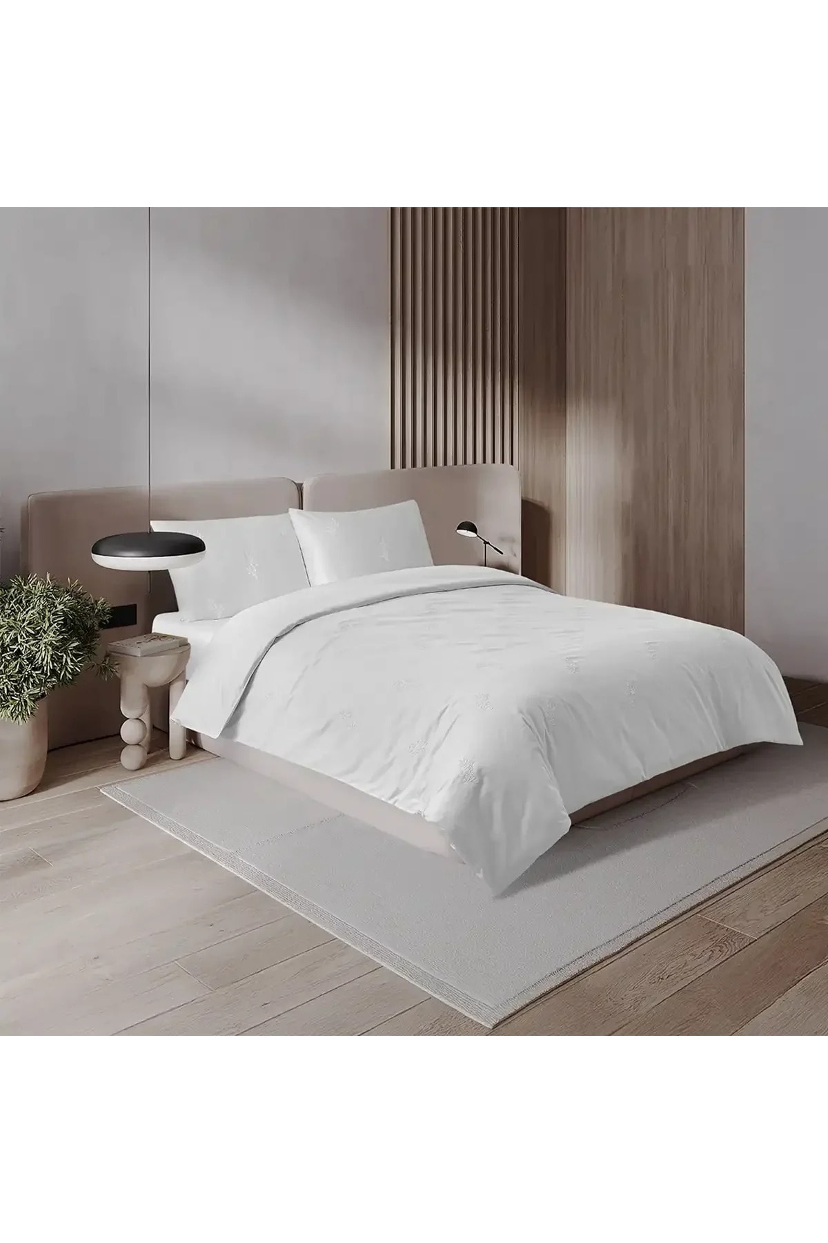 Carmen 300 Tc Pamuk Saten Nakışlı King Size Nevresim Seti Beyaz