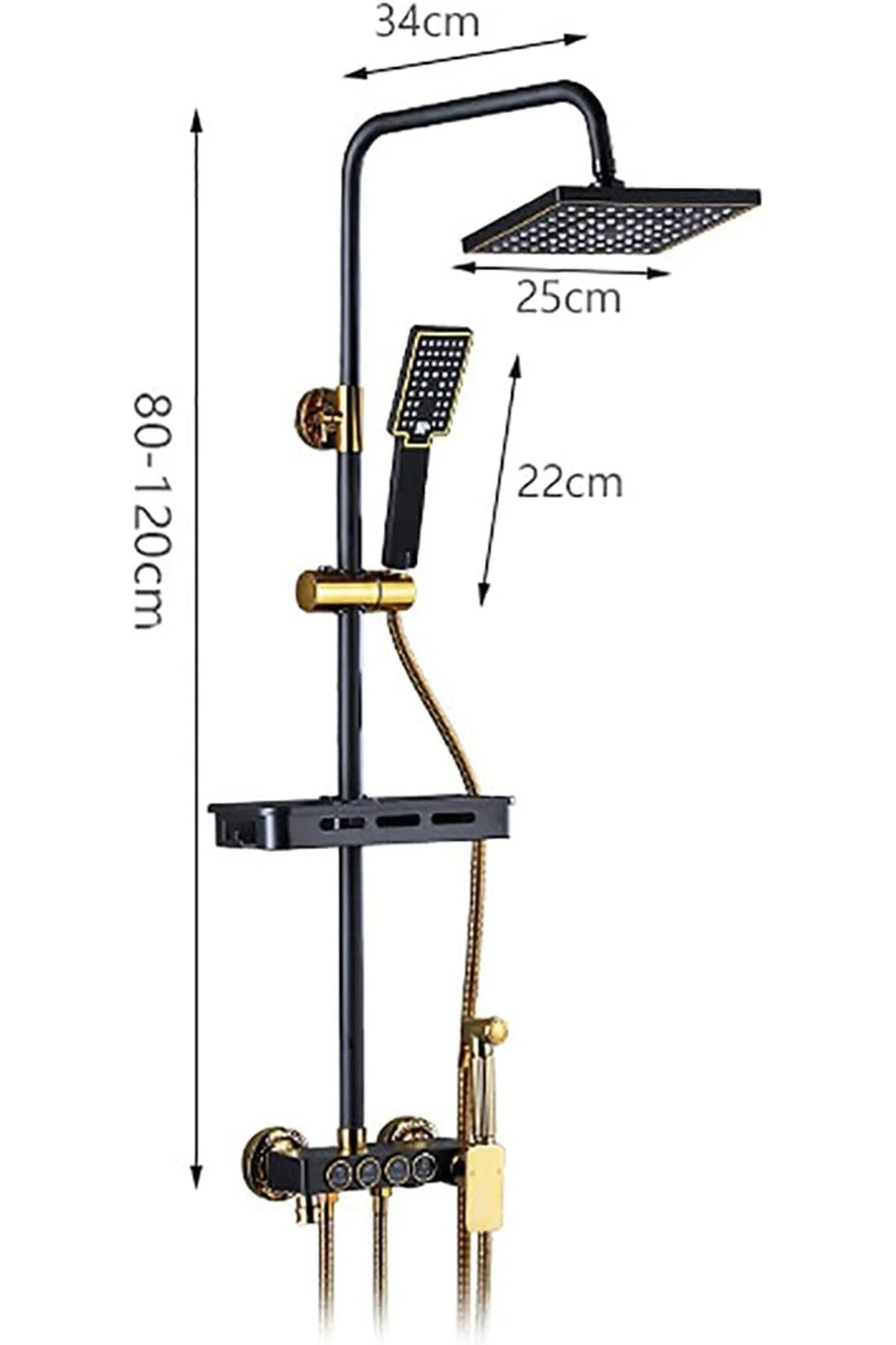 4 Yollu Yağmurlama Tepe Duş Seti Basınçlı Fıskiyeli Siyah Gold Büyük Robot Duş Başlığı Seti Sistemi