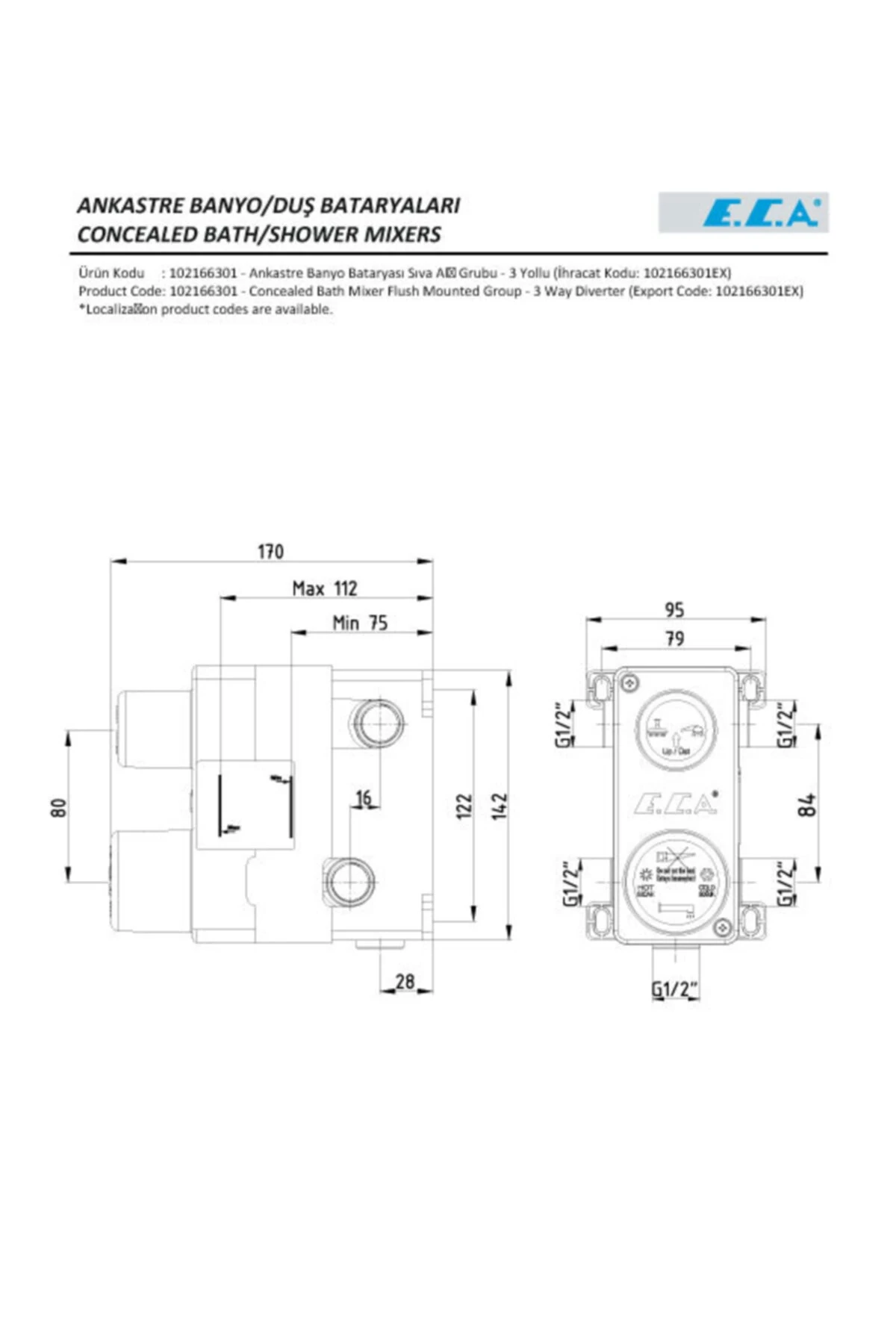 Ankastre Banyo Bataryası Sıva Altı Grubu - 3 Yollu 102166301 (20 Yıl Garantili)
