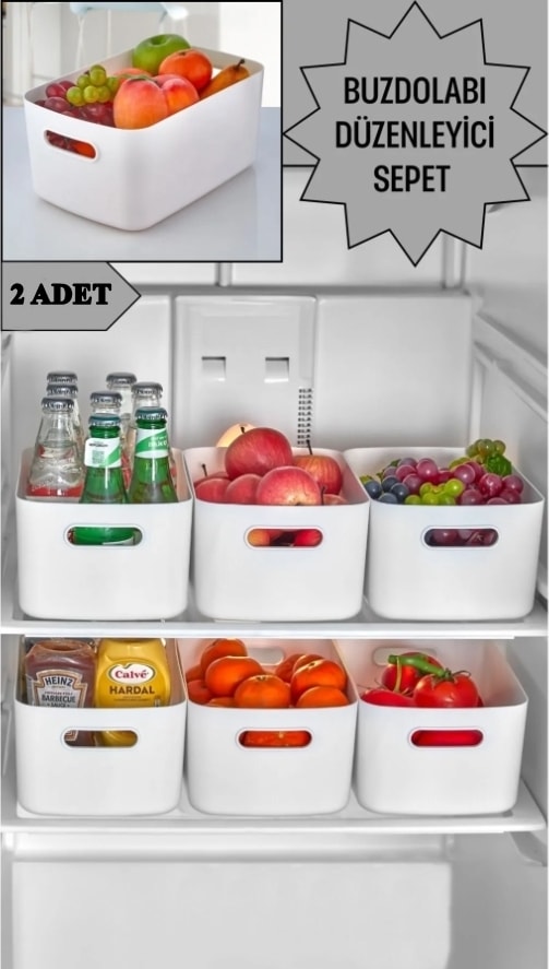 2 Adet 9.5 Lt Dolap Içi Buzdolabı Düzenleyici Banyo Organizer Sepet