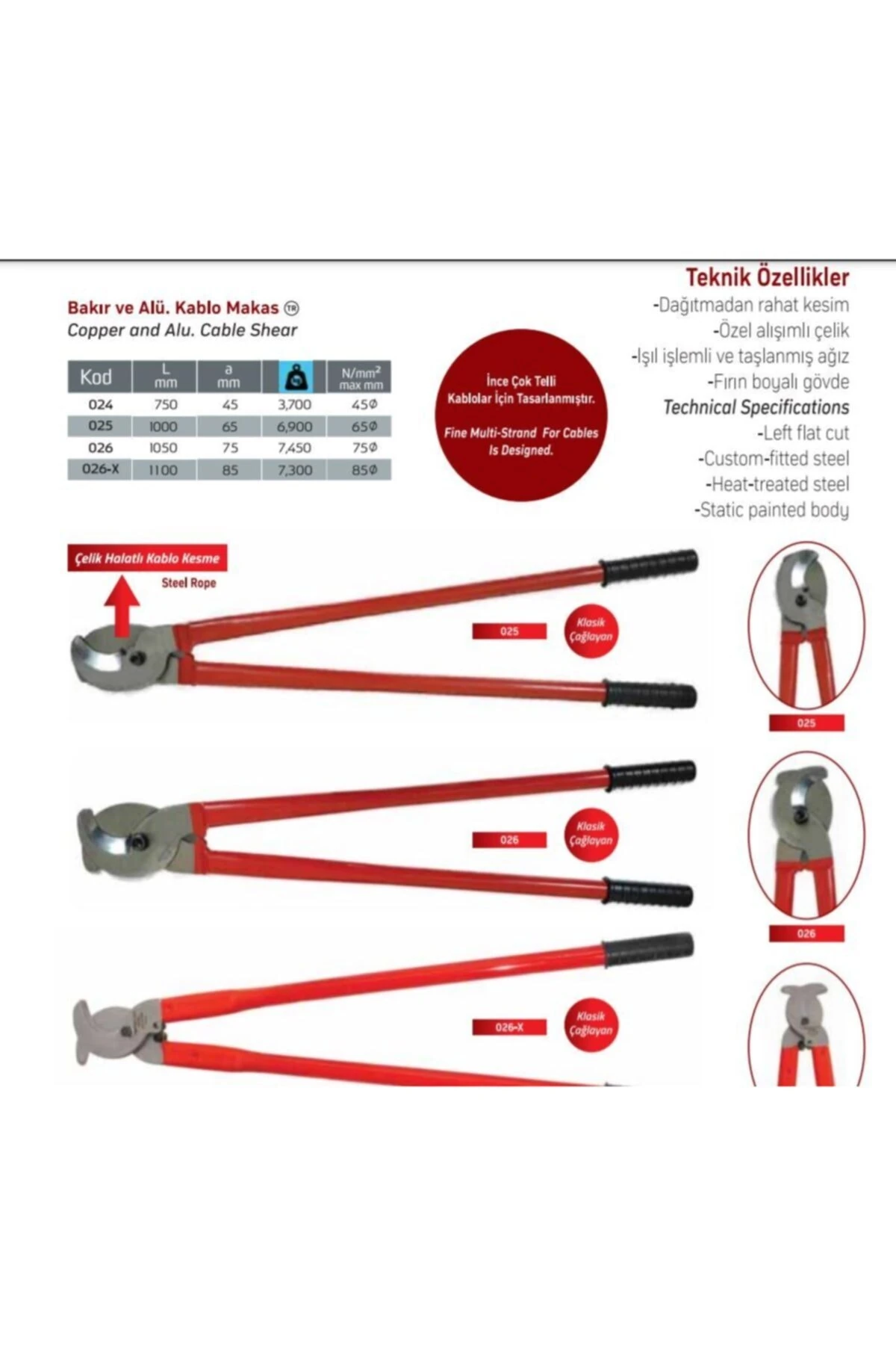 025 Kablo Makası (çelik Halatlı ) 1000x65