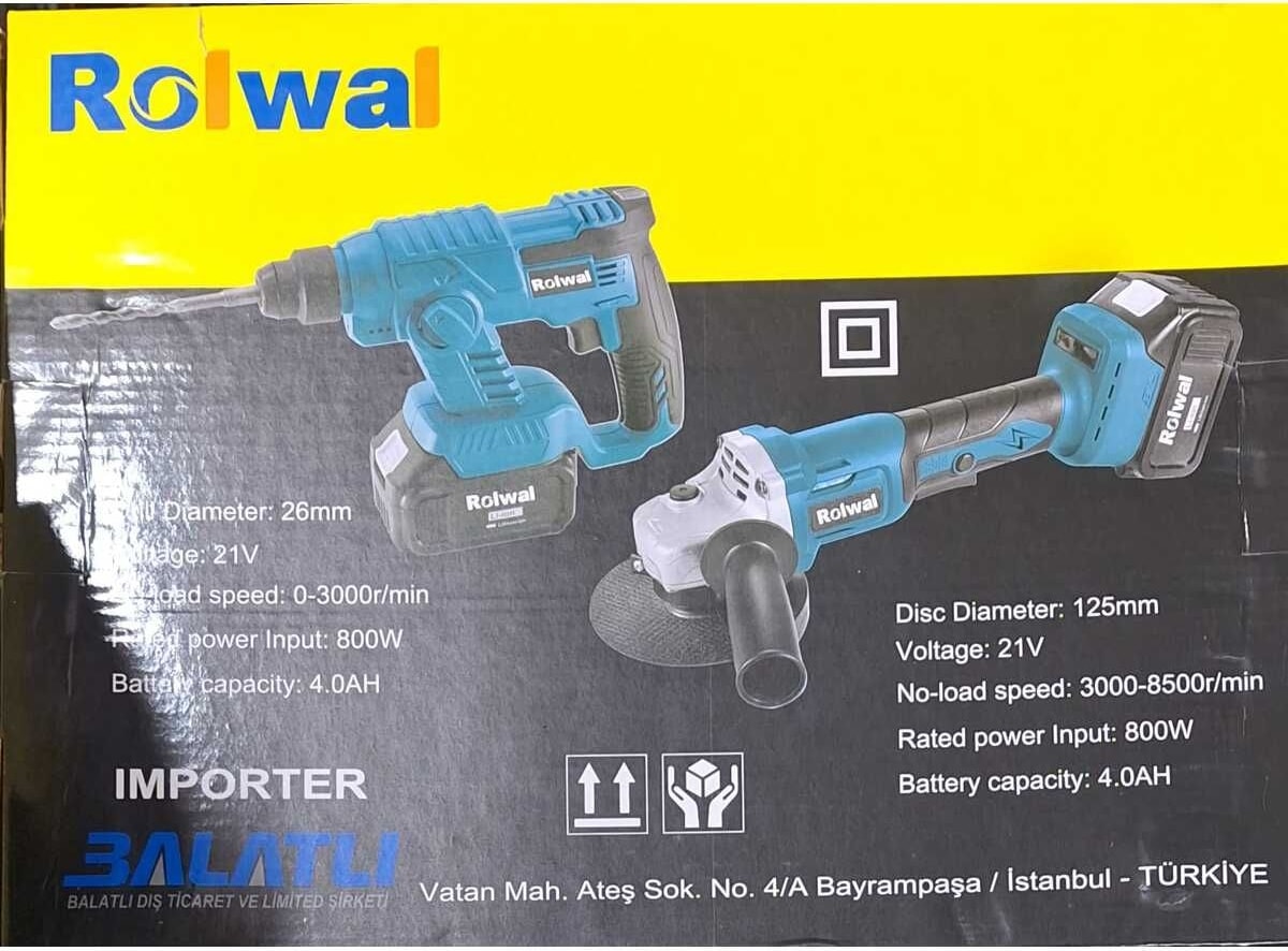 Darbeli Taşlama ve Delici Seti, Kablosuz, 700-1000 Watt, 2'li Paket