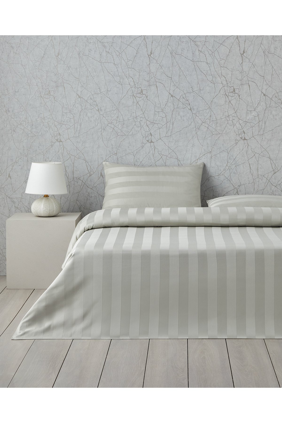 Deluxe Çizgili Pamuk Saten Çift Kişilik Nevresim Takımı 200x220 cm Açık Yeşil