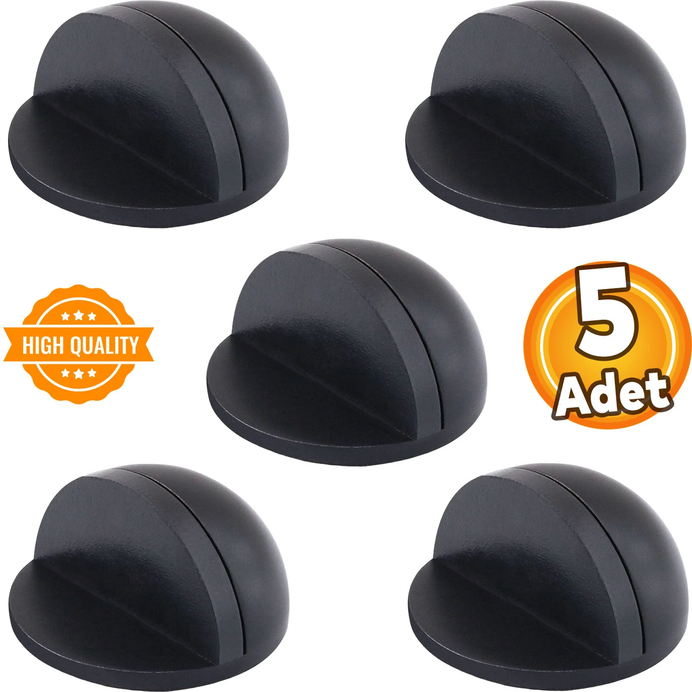 Yarımay Yapışkanlı Kapı Kolu Stoperi Tamponu Metal Kapı Durdurucu Tutucu Tutacağı Mat Siyah 5 Adet