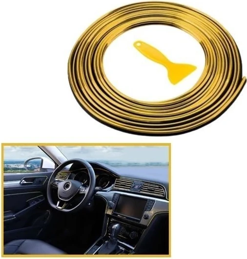 Gold Araba Oto Trim Dekorasyon Şeridi Kauçuk Elastik Kolay Kurulum 5 Metre Şerit Bant