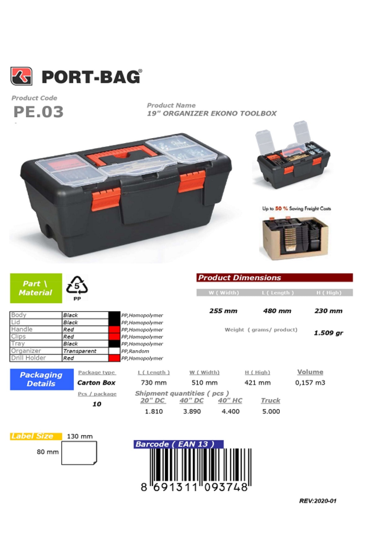 TAKIM ÇANTASI 19 İNÇ 255X480X230 PE.03 19 ORGANIZER EKONO
