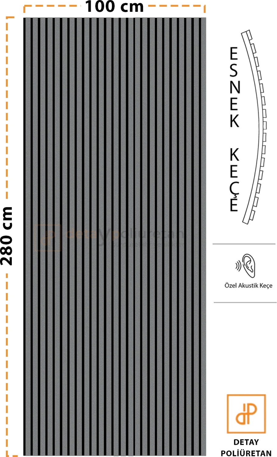 Mdf Ahşap Akustik Duvar Paneli 100 x 280 cm ( Antrasit )