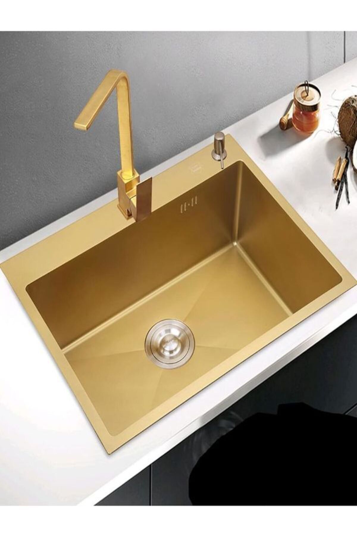 Paslanmaz Krom 304 Kalite Üstten Evye Altın Rengi 60*45