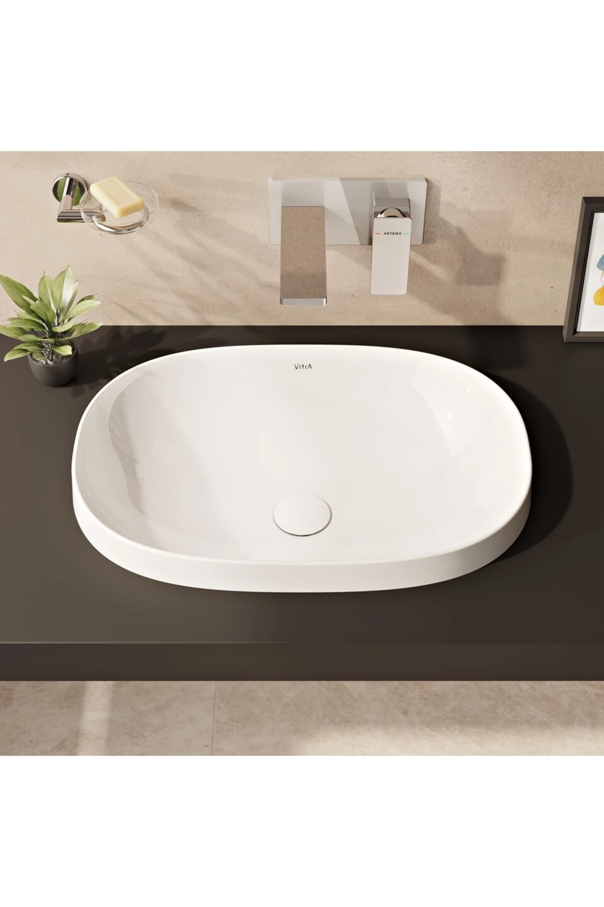 A42394 Brava Krom Sıva Üstü Ankastre Lavabo Bataryası