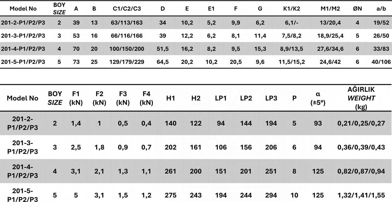 201-2-P3 Yatay Tabanlı Lamalı Dikey Bağlantı Elemanı 23737