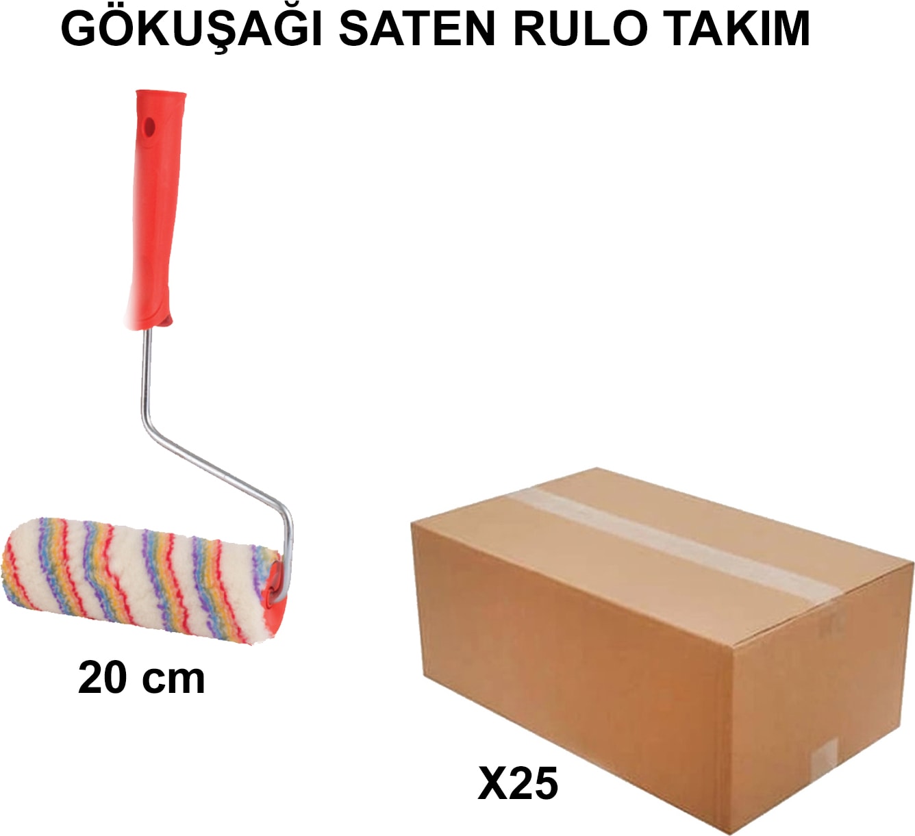 Izmir Fırça Arge Toptan Gökkuşağı Saten Rulo Takım 20 cm 25 Adet 011649