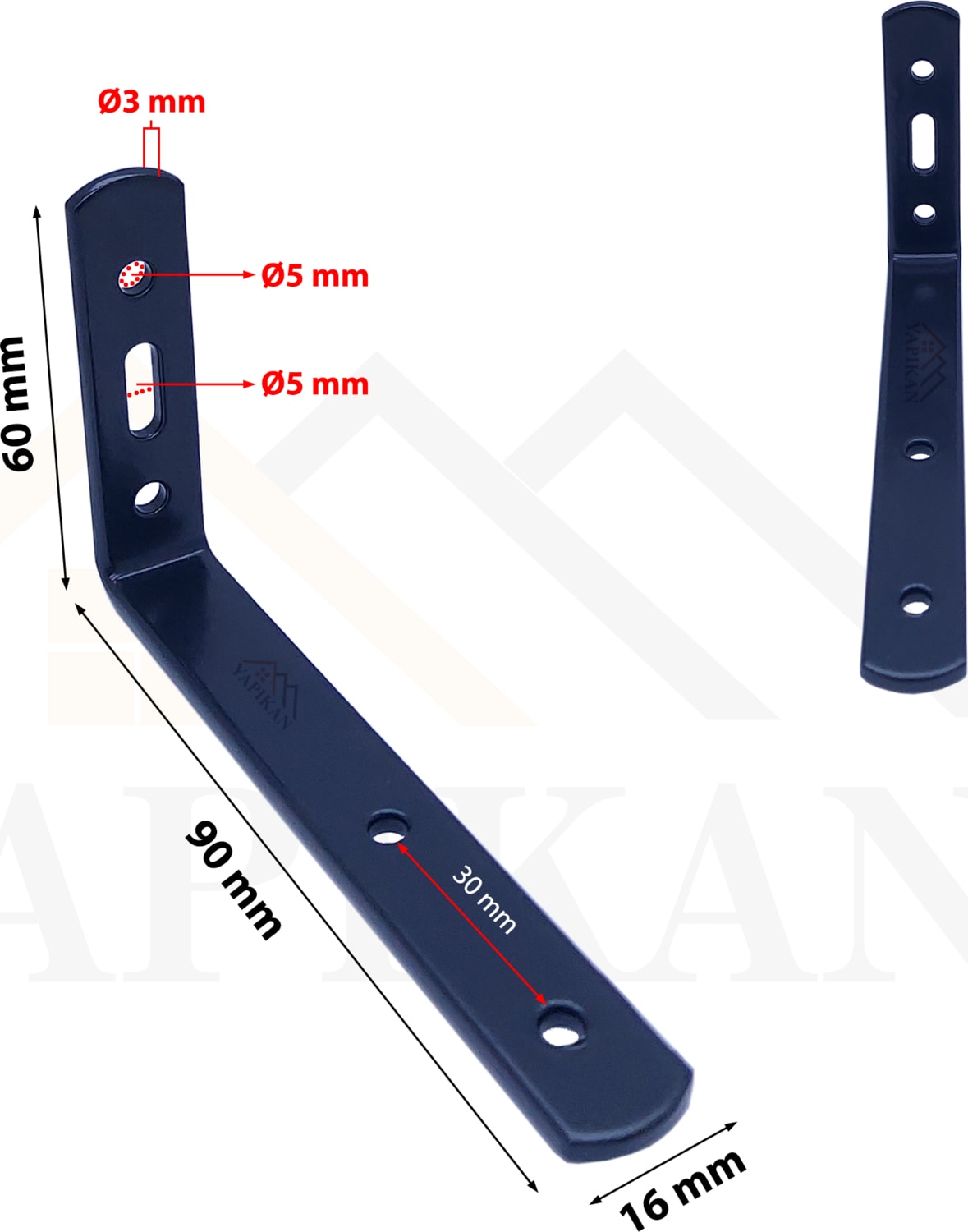 4 Adet Siyah Modern Çelik Raf Altı Ayak - Raf Tutucu Duvar Montaj Askı Ayağı - Raf Destek Aparatı - Metal Raf Altı L Demiri Konsol Ayağı