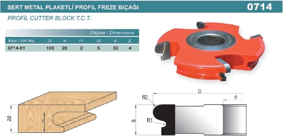 MAKİTA Sert Metal Plaketli Kulp Yeri Açma Bıçağı 0714-01 D=100 Z4