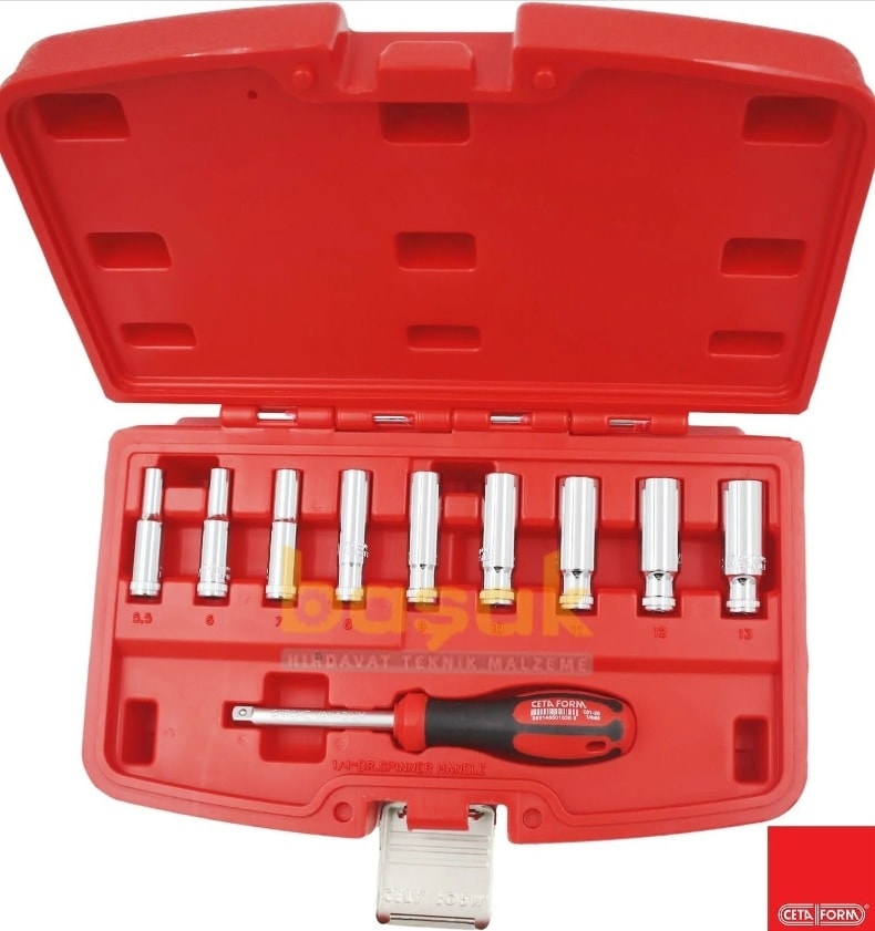 C04-10PH0 5,5-13mm 10 Parça 1/4” 6 Köşe Derin Lokma Takımı