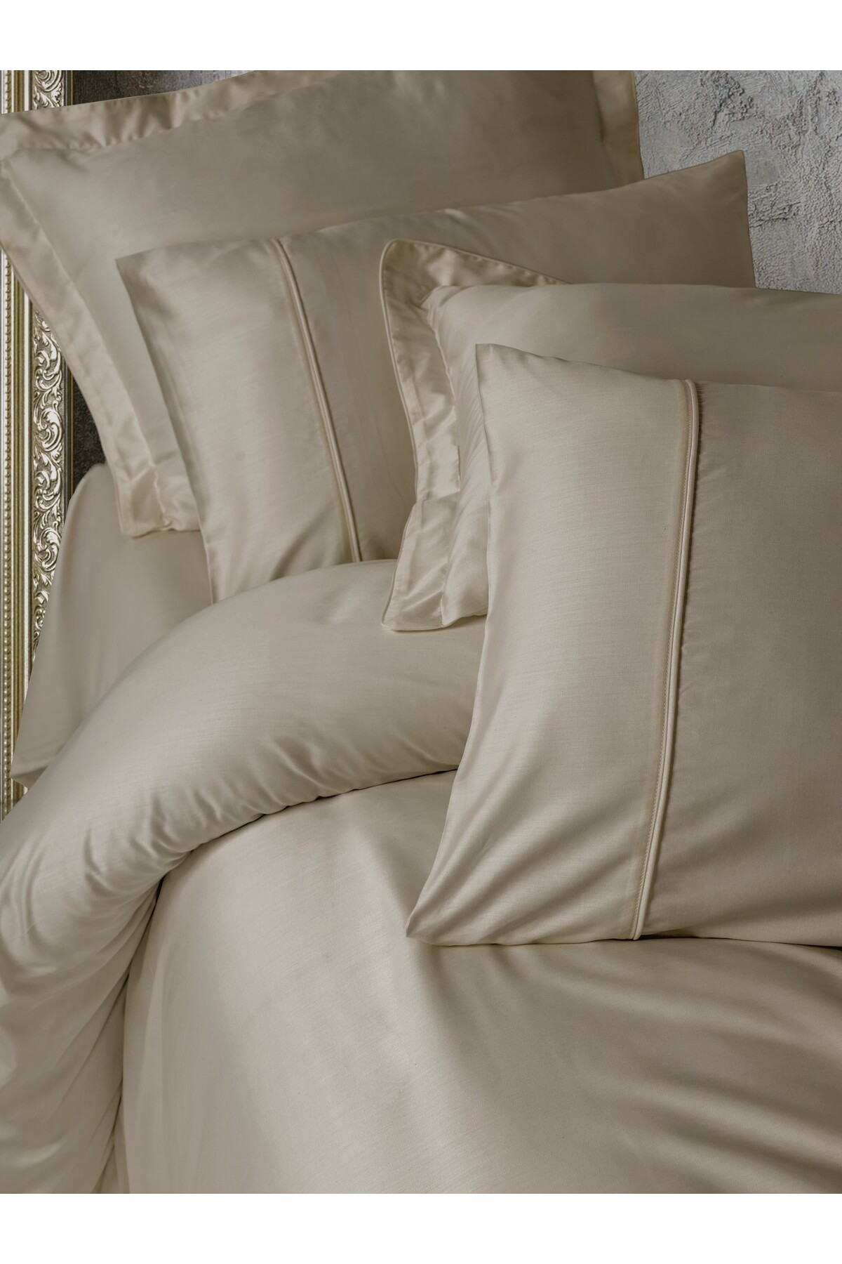 Silky Saten Çift Kişilik Nevresim Takımı Bej