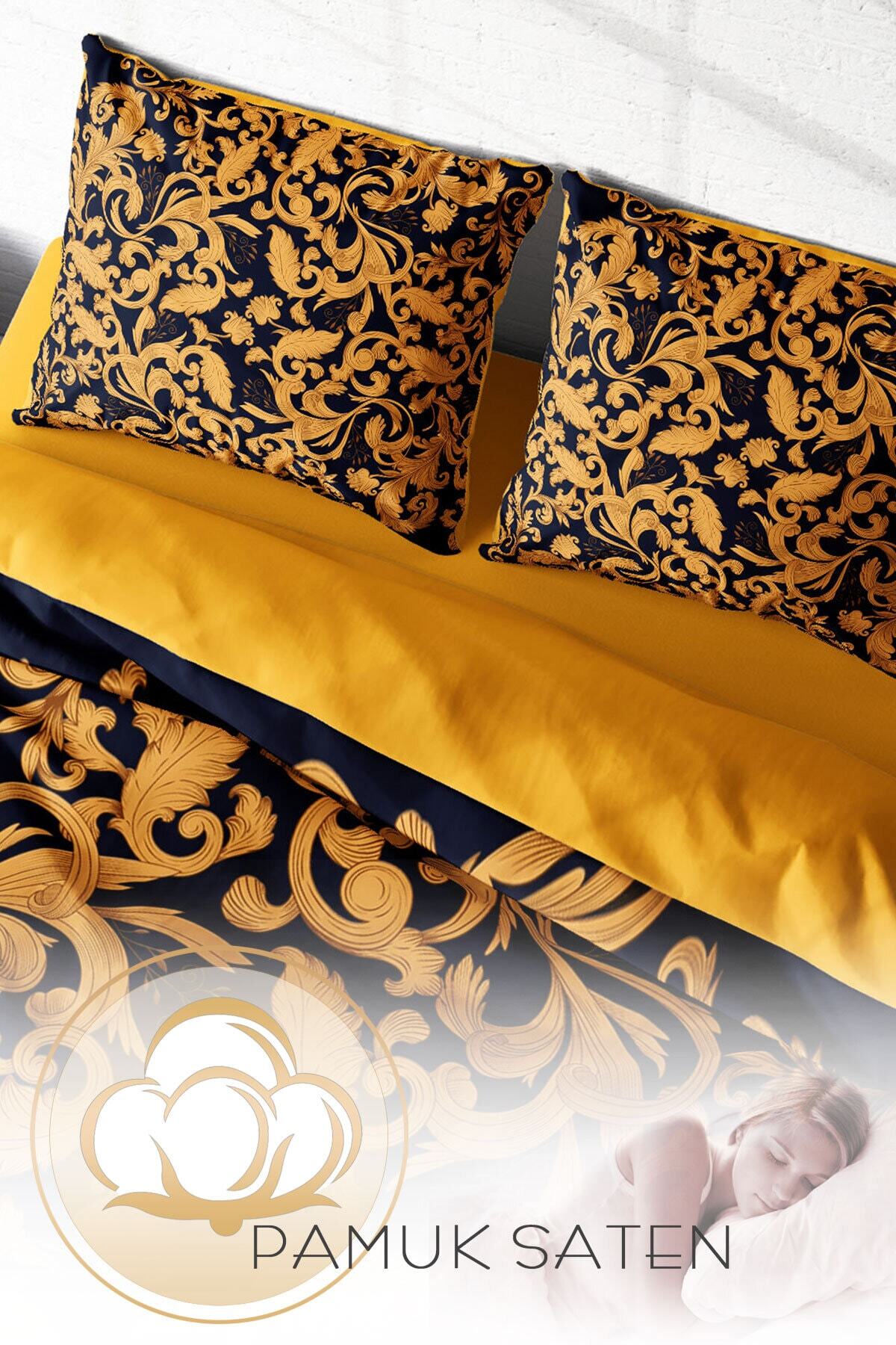 Kıng Sıze Gold Floral 3d Çift Kişilik Nevresim Takımı 220x240cm