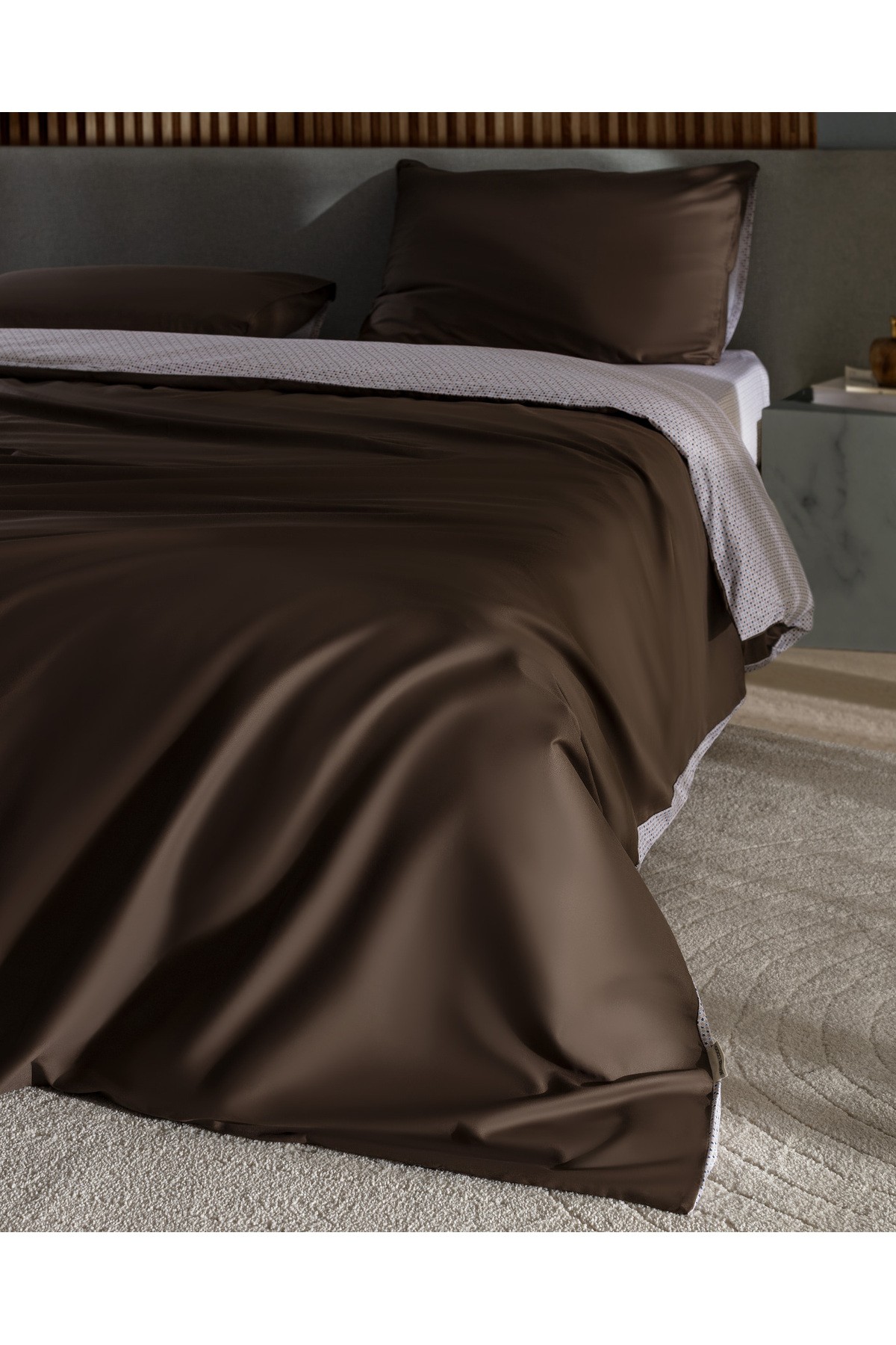 Avent King Size %100 Pamuk Baskılı Saten Nevresim Takımı - Kahverengi