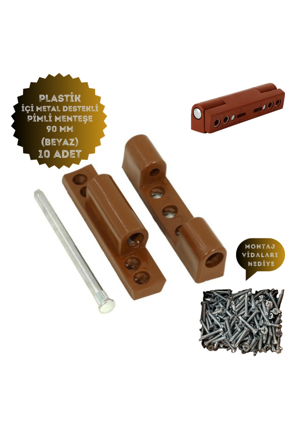 PVC Pimapen Kapı Menteşesi Pls Metal Destekli 90mm Kahverengi(A.Meşe) / 10 Adet) VİDALAR DAHİL
