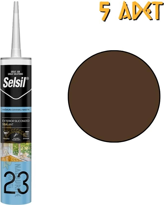 Yağmura Dayanıklı Silikonize Mastik Kahverengi 485 Gr. - 5 Adet