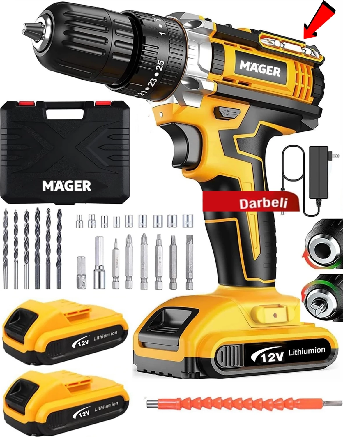 Darbeli - Yedek Akülü - Su Terazi Göstergeli - Metal Şanzıman Usta Setli Çantalı Şarjlı - Vidalama Matkap