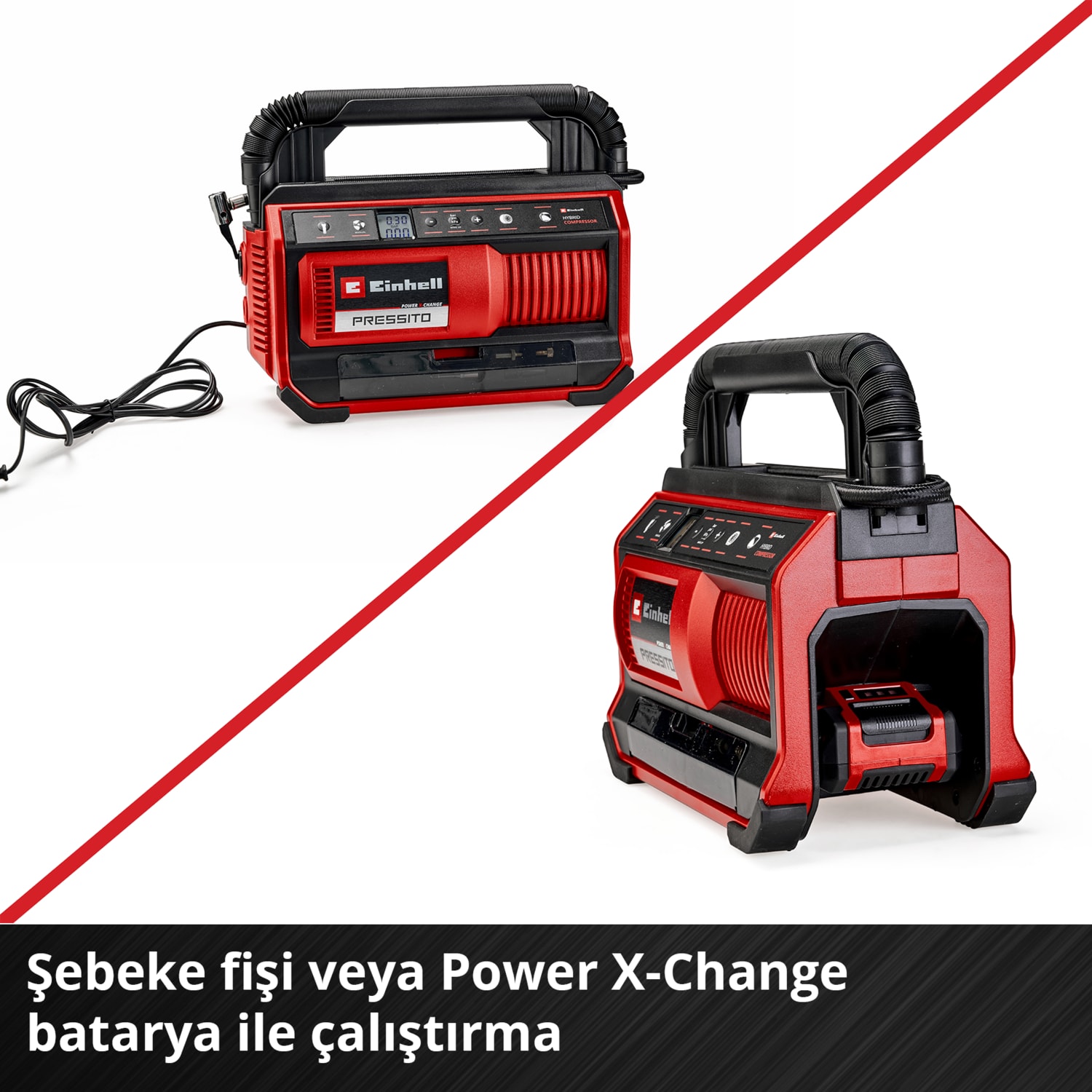 PRESSITO 18/25 Power X-Change Hibrit Kompresör (18 V, Güç Kablosu veya Akü ile Çalışır, Maks. 11 bar, 4-parçalı Adaptör Seti ve 2 Hortum dahil, Akü dahil değildir) - 4020430
