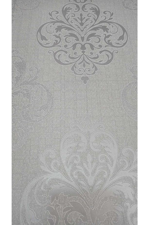 Gri&gümüş Damaks Desenli Duvar Kağıdı (5m2)