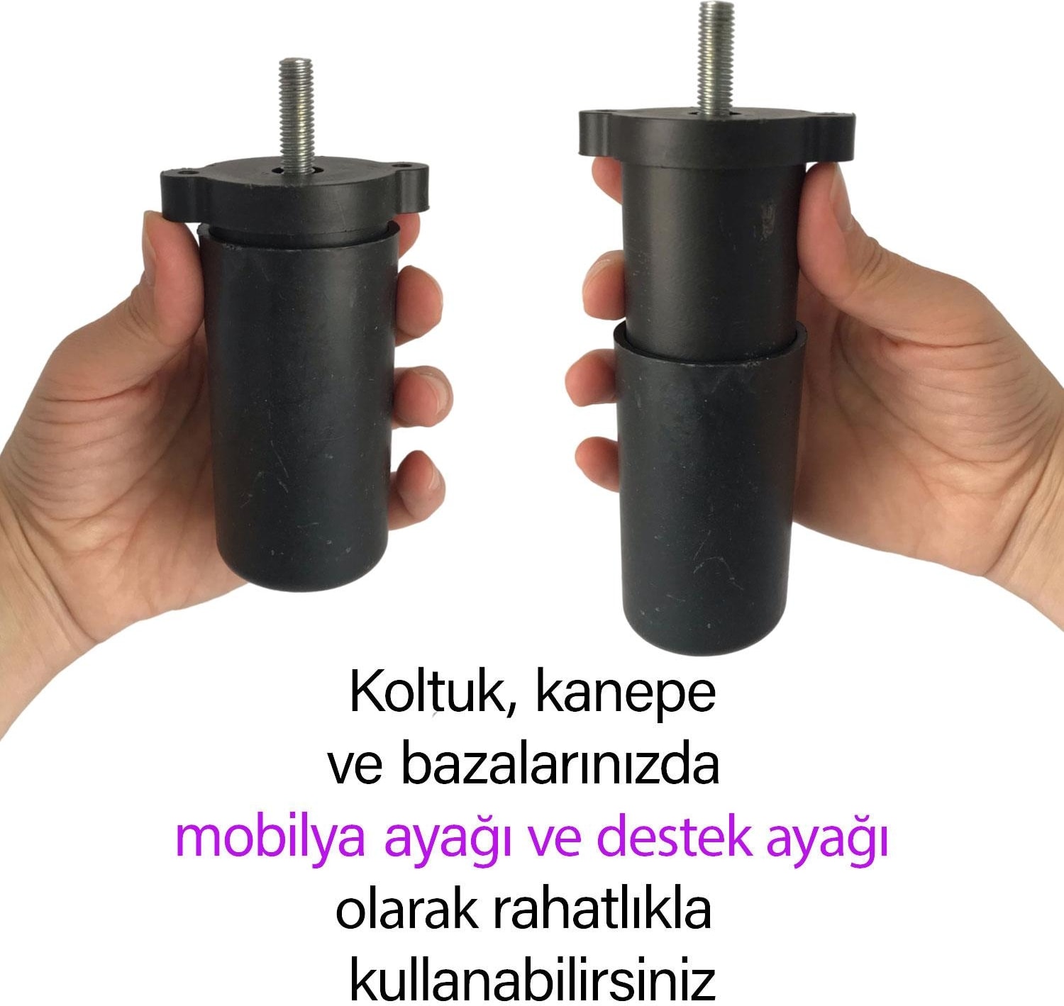 4 Adet Ayarlı Destek Ayağı 9.5 x 14.5 cm Siyah Gizli Ayak M8 Civatalı Incediş Mobilya Kanepe Baza Koltuk